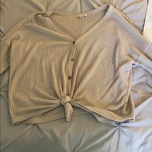 waffle knit button down shirt